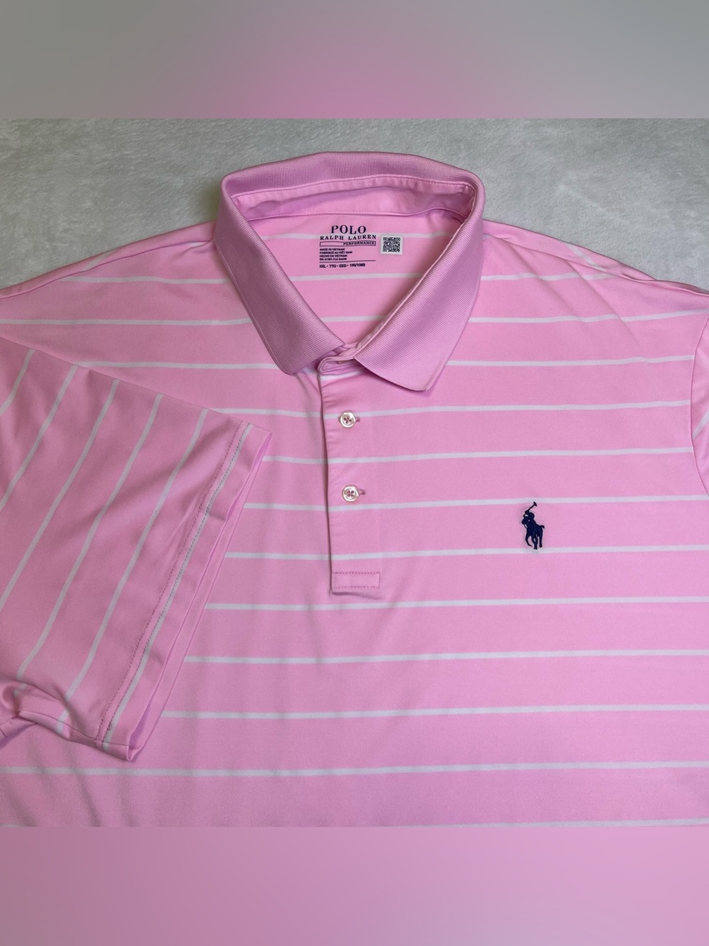 Polo Ralph Lauren Performance Mens XXL Pink White Striped Golf Polo Shirt